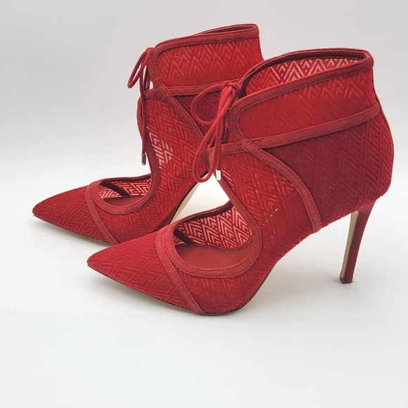 Gianni Bini Red Lace Up Mesh Heels Booties Pointed Stiletto SIZE 10M. S1020 - Picture 3 of 8